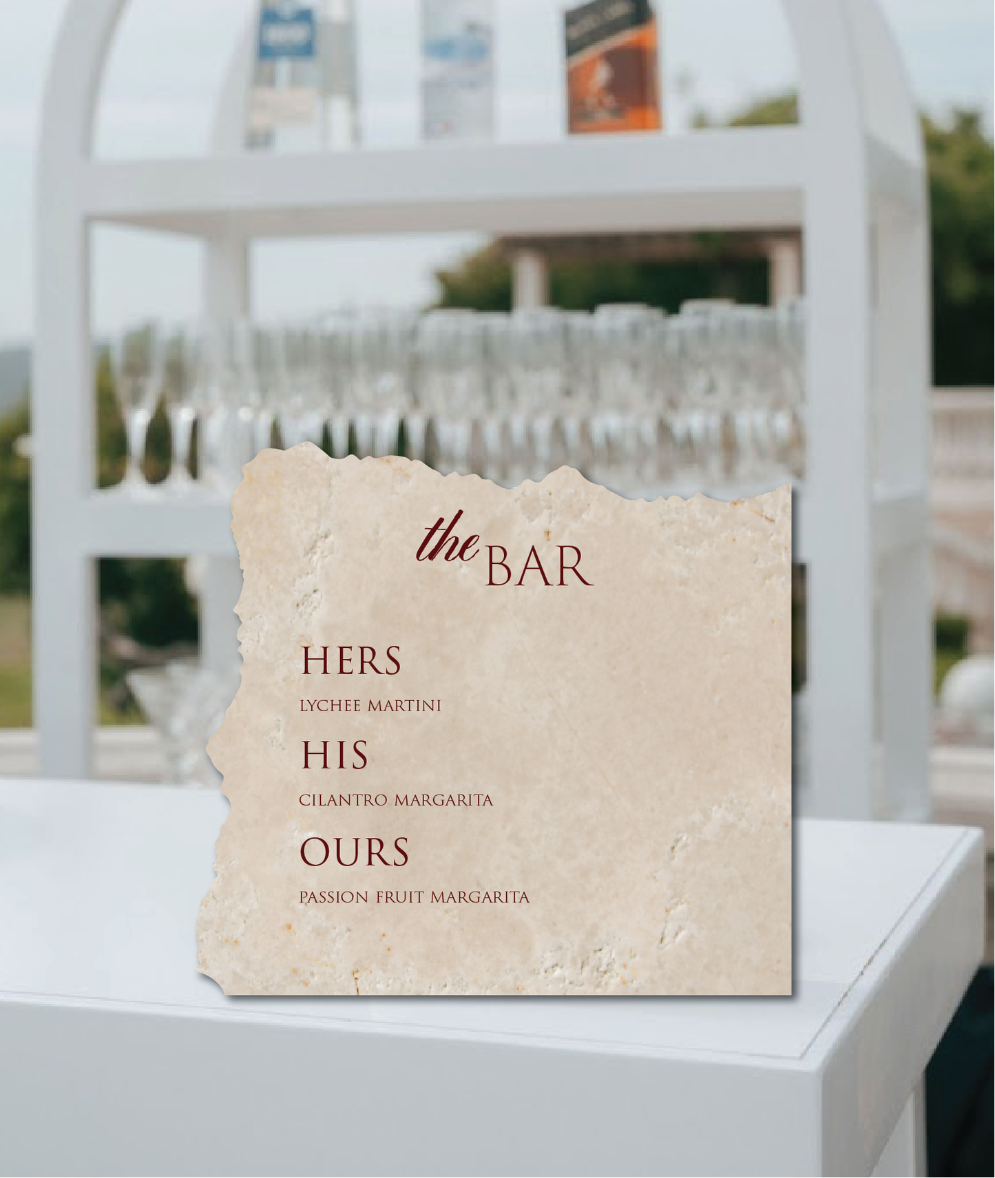 Engraved Travertine | Bar Sign